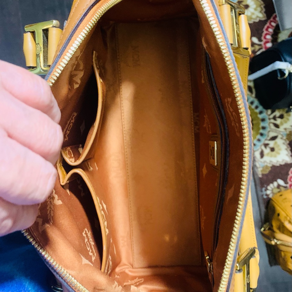 MCM Cognac Brown Visetos Dome Satchel with Gold Hardware - Picture 2 of 11